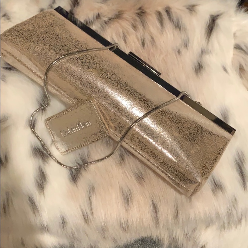 Metallic leather Calvin Klein formal clutch